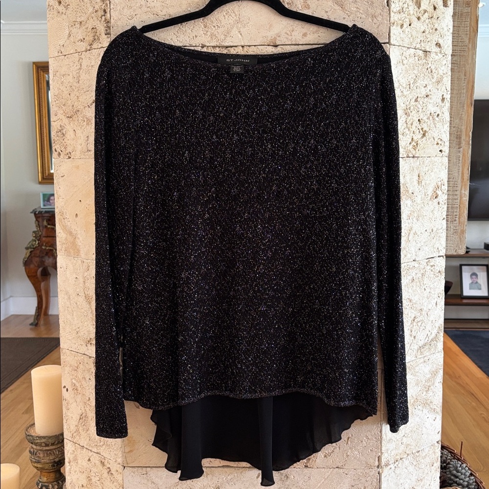 St. John Black and Silver Sparkle Top